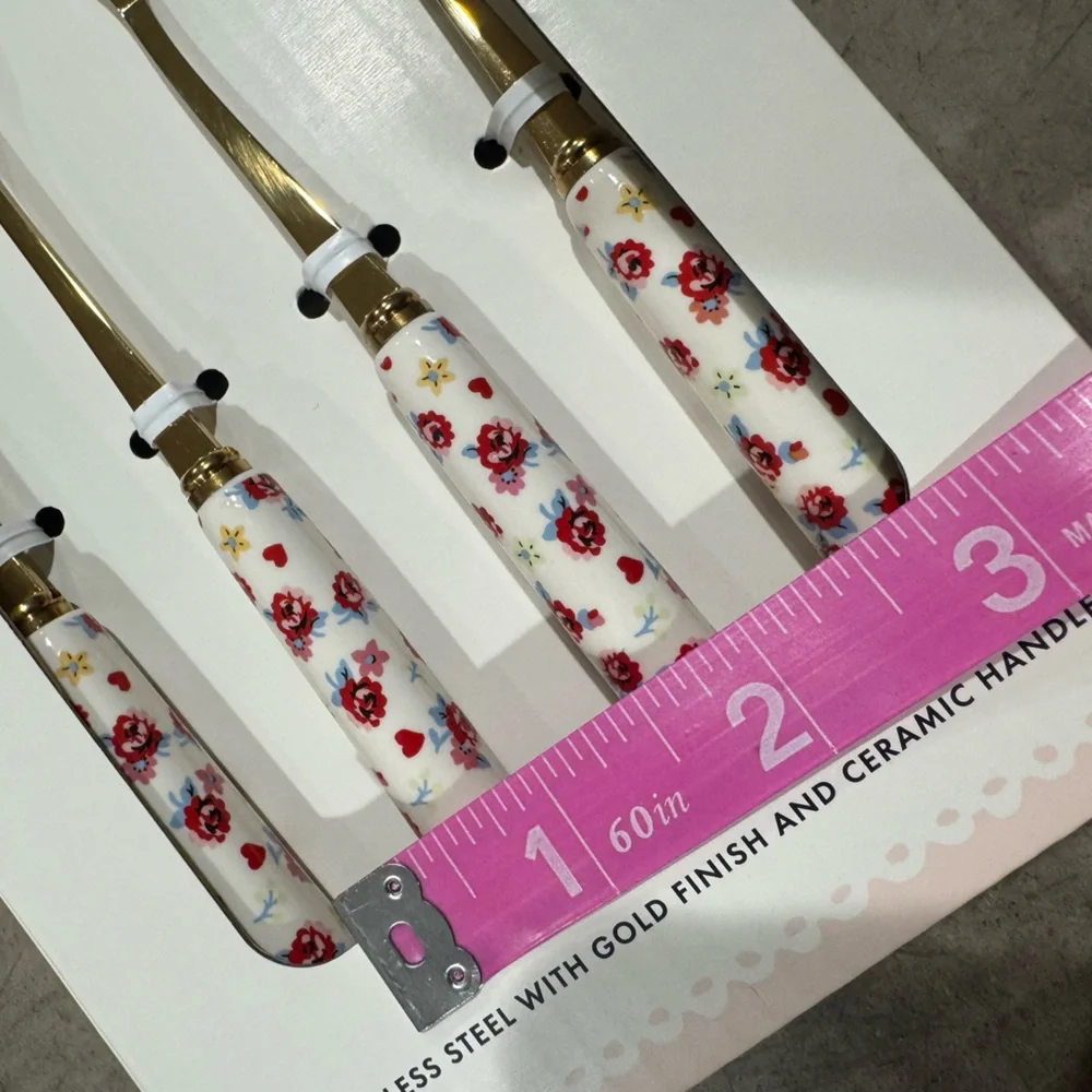 Cath Kidston Gold Cake Forks w/ Floral Handles- set of 4! Fun& functional forks